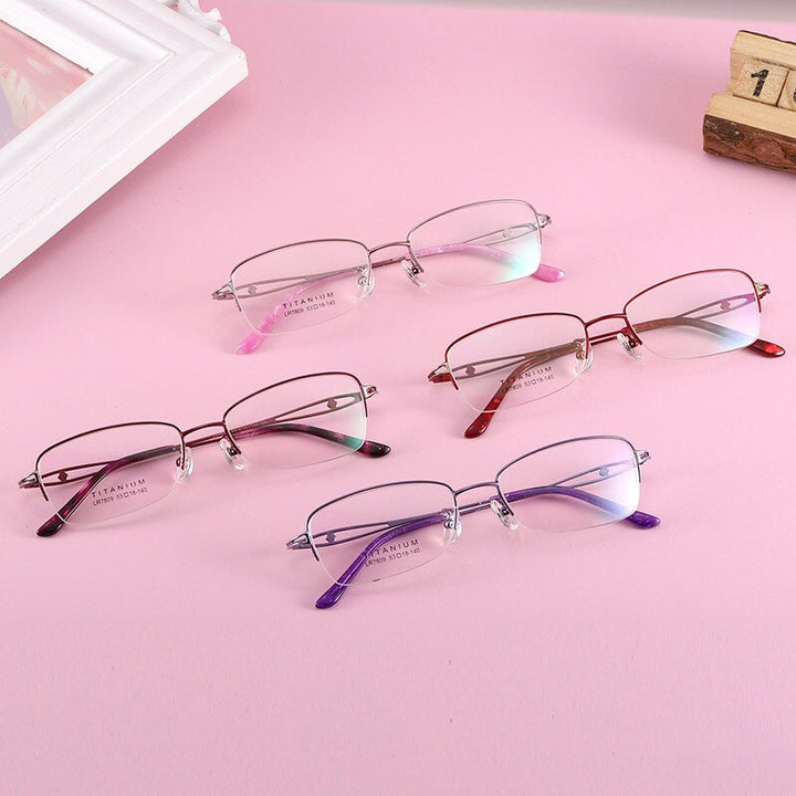 Women's Oval Hollow Titanium Semi Rim Eyeglasses Lr7809 Semi Rim Bclear