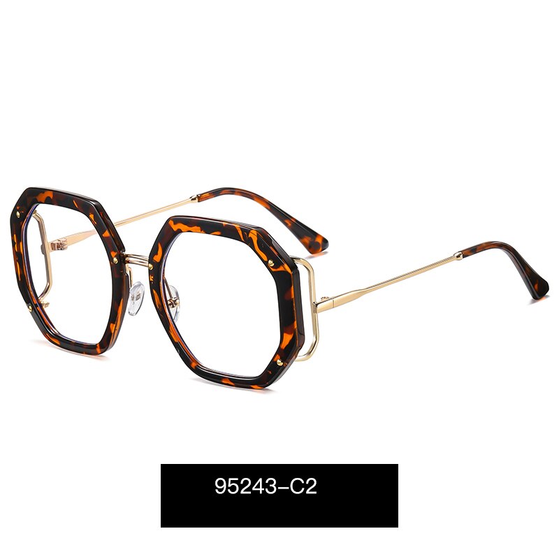 Hotony Women's Full Rim Polygonal Round TR 90 Resin Alloy Frame Eyeglasses 95243 Full Rim Hotony C2