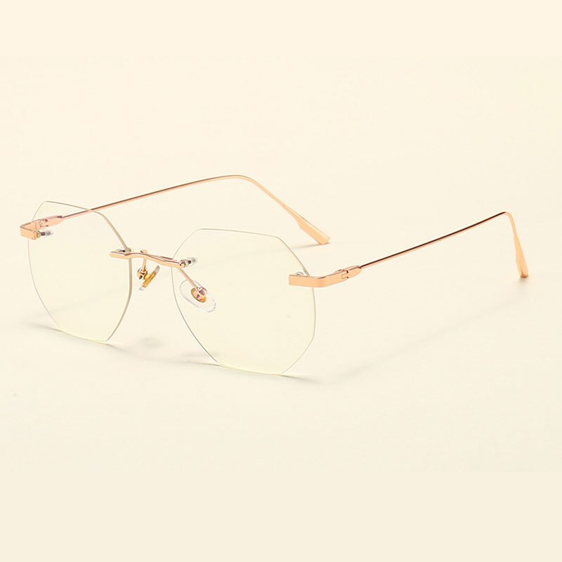 Hotony Men's Rimless Polygon Alloy Frame Spring Hinge Eyeglasses 6213 Rimless Hotony