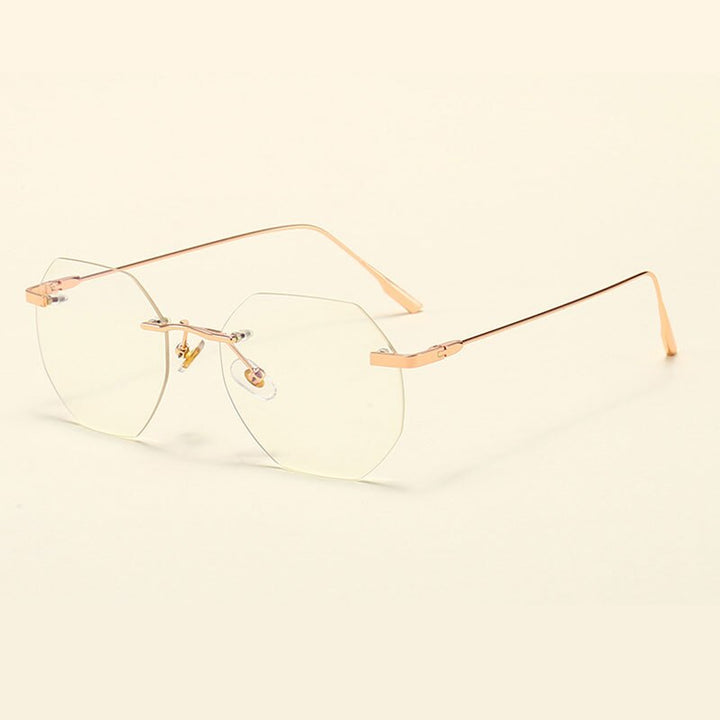 Hotony Men's Rimless Polygon Alloy Frame Spring Hinge Eyeglasses 6213 Rimless Hotony
