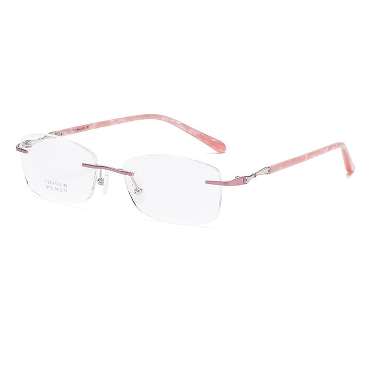 Zirosat 9150 Women's Eyeglasses Titanium Rimless Eyewear Diamond Trimmed Rimless Zirosat pink