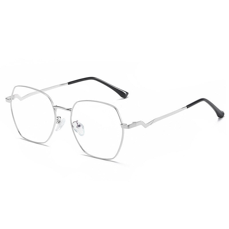 Handoer Women's Full Rim Irregular Polygon Alloy Tr 90 Eyeglasses 1910 Full Rim Handoer Silver