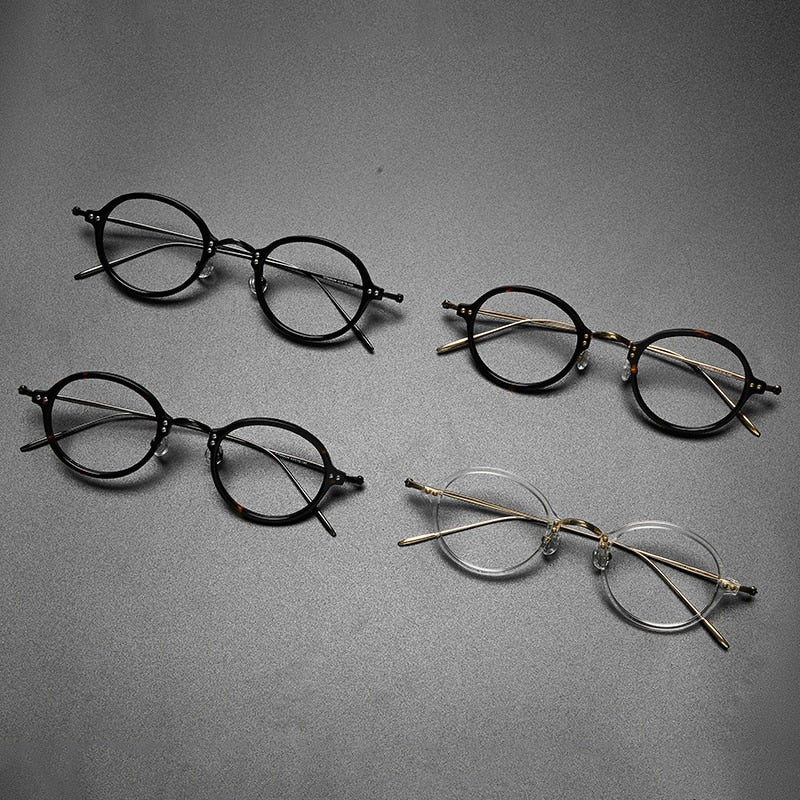 Gatenac Unisex Full Rim Round Acetate Titanium Frame Eyeglasses Gxyj546 Full Rim Gatenac