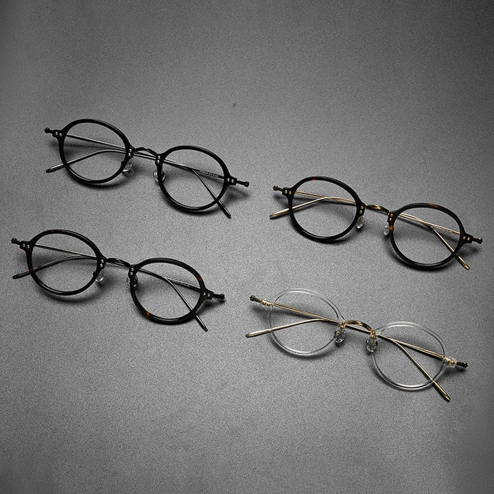 Gatenac Unisex Full Rim Round Acetate Titanium Frame Eyeglasses Gxyj546 Full Rim Gatenac