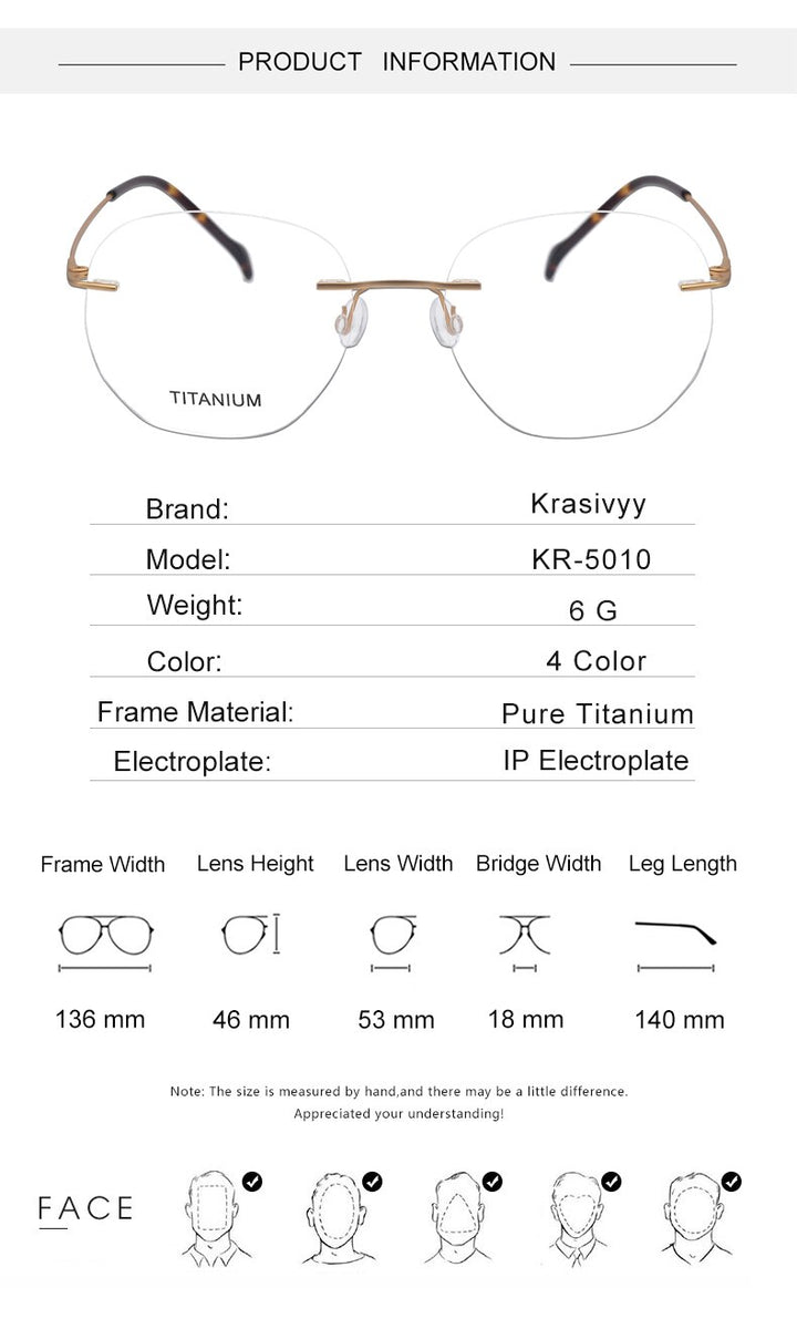Krasivyy Unisex Rimless Irregular Round Screwless Titanium Eyeglasses Kr5010 Rimless Krasivyy   