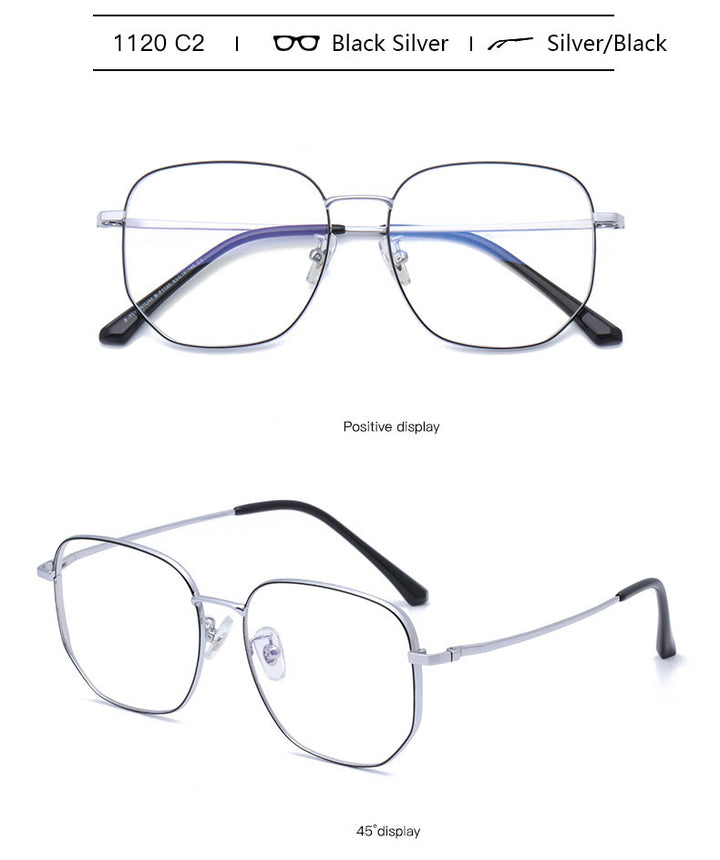 Hotony Unisex Full Rim Polygonal Square Titanium Frame Eyeglasses 1120 Full Rim Hotony