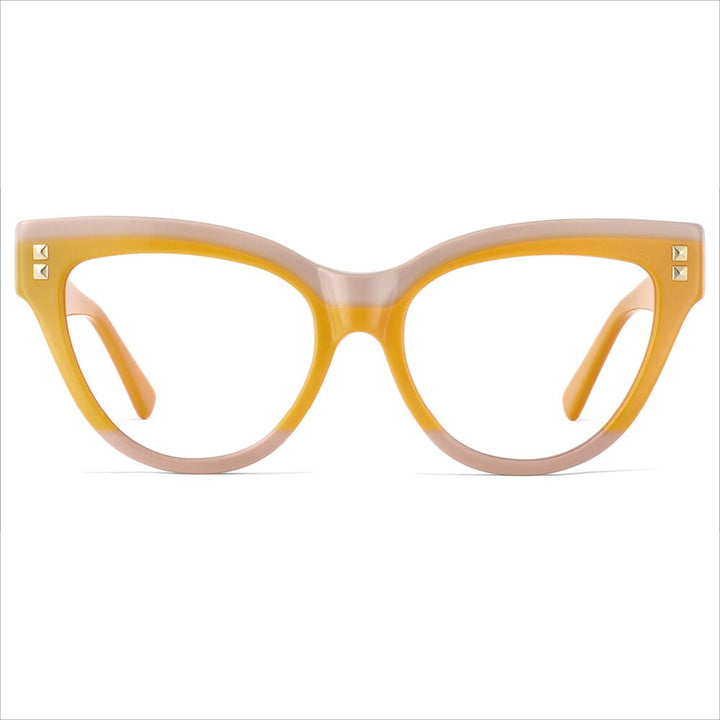 CCspace Unisex Full Rim Oversized Cat Eye Acetate Frame Eyeglasses 49795 Full Rim CCspace Orange