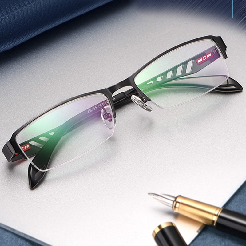 Hotochki Men's Semi Rim Rectangular Alloy Frame Eyeglasses Semi Rim Hotochki
