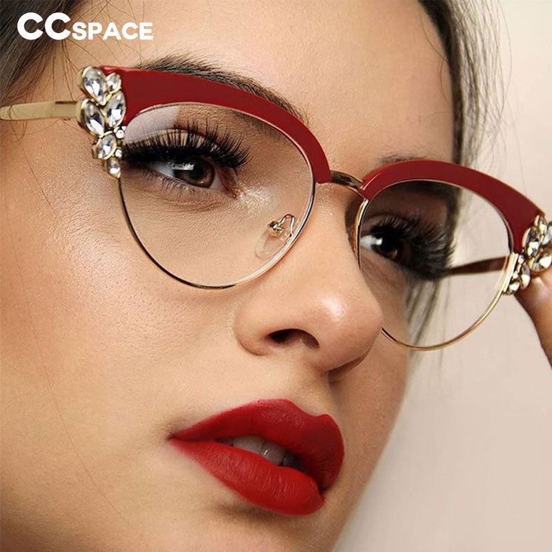CCspace Women's Full Rim Rhinestone Cat Eye Acetate Alloy Frame Eyeglasses 45120 Full Rim CCspace
