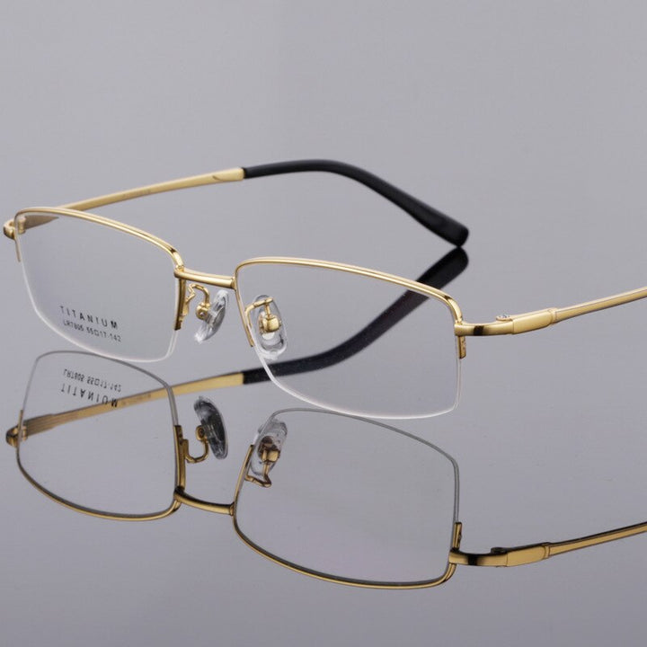 Men's Semi Rim Square Titanium Frame Eyeglasses Lb7805 Semi Rim Bclear Gold