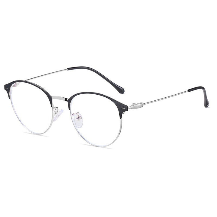 Hotony Unisex Full Rim Round Browline Acetate Alloy Eyeglasses Zy9811 Full Rim Hotony BLACK SILVER