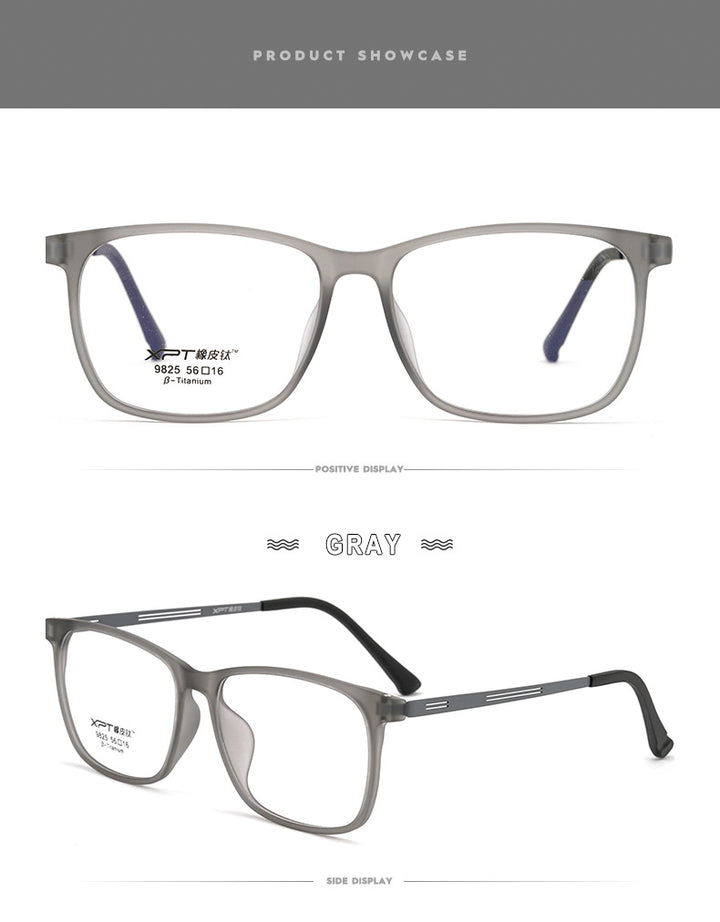 Hotony Unisex Full Rim Square TR 90 Resin B Titanium Frame Eyeglasses 9825 Full Rim Hotony