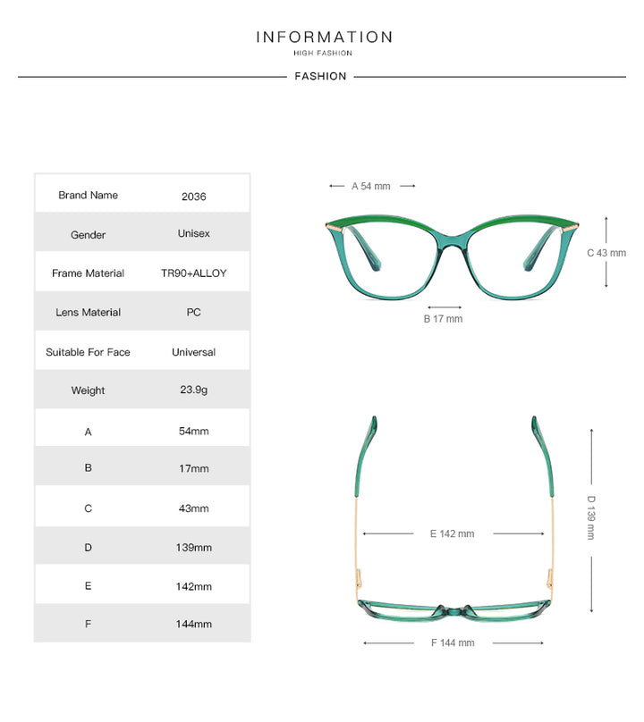 CCspace Unisex Full Rim Cat Eye Tr 90 Titanium Frame Eyeglasses 46911 Full Rim CCspace