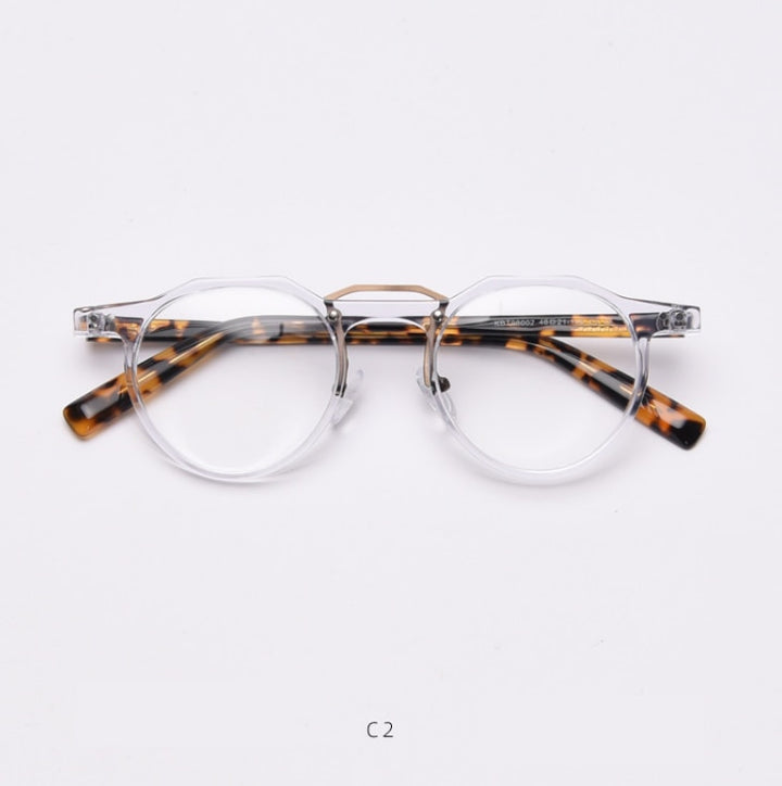 CCspace Unisex Full Rim Round Acetate Double Bridge Eyeglasses 49827 Full Rim CCspace C2Clear