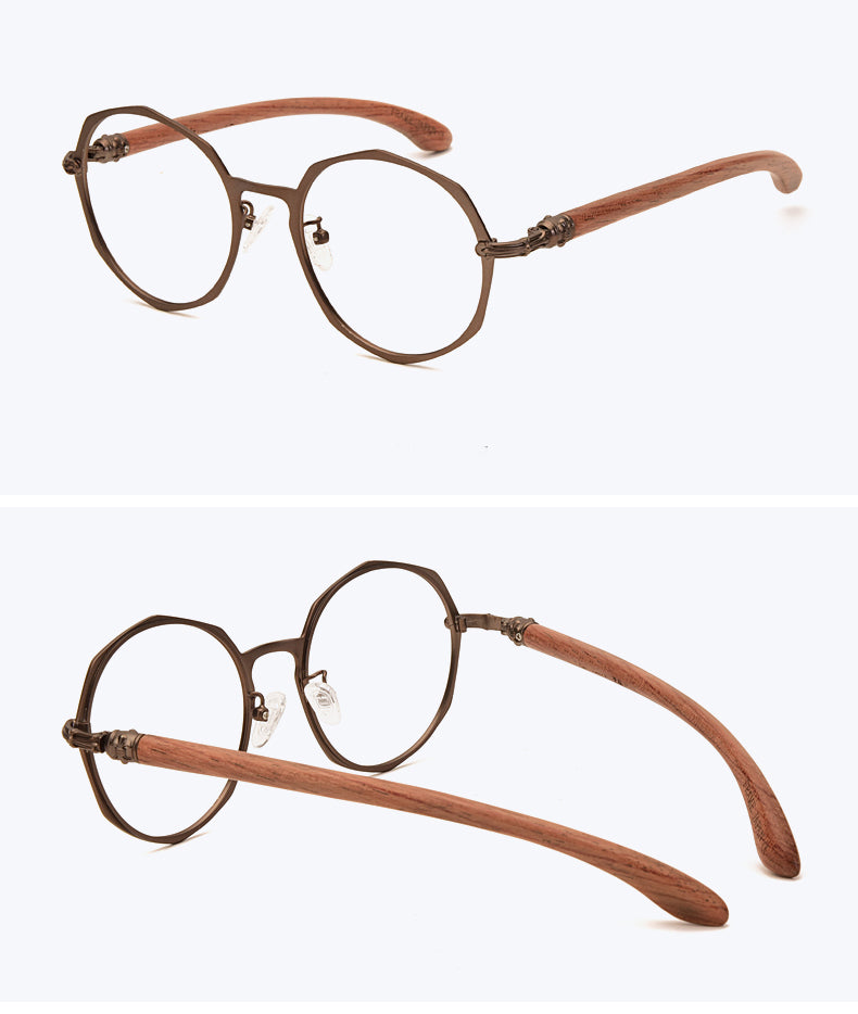 Hdcrafter Unisex Full Rim Round Acetate Alloy Frame Wood Temple Eyeglasses 7578d Full Rim Hdcrafter Eyeglasses