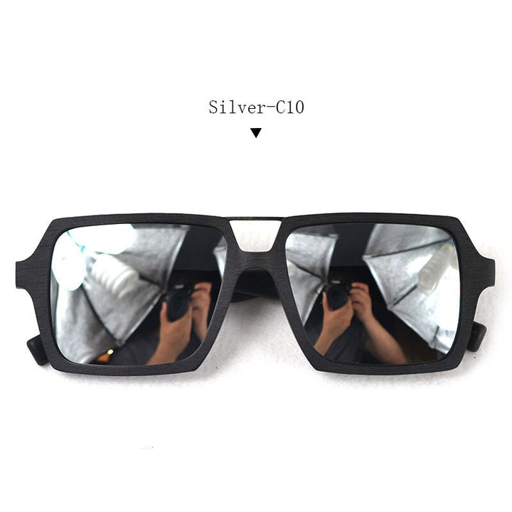 Hdcrafter Men's Full Rim Double Bridge Square Frame Polarized Wood Sunglasses Pd90161 Sunglasses HdCrafter Sunglasses Silver-C10