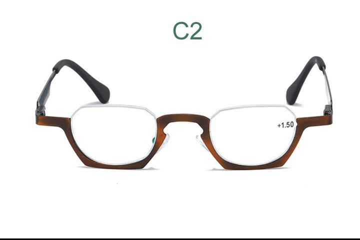 Yujo Unisex Semi Rim Bottom Square Alloy Reading Glasses Y038 Reading Glasses Yujo China +100 C2