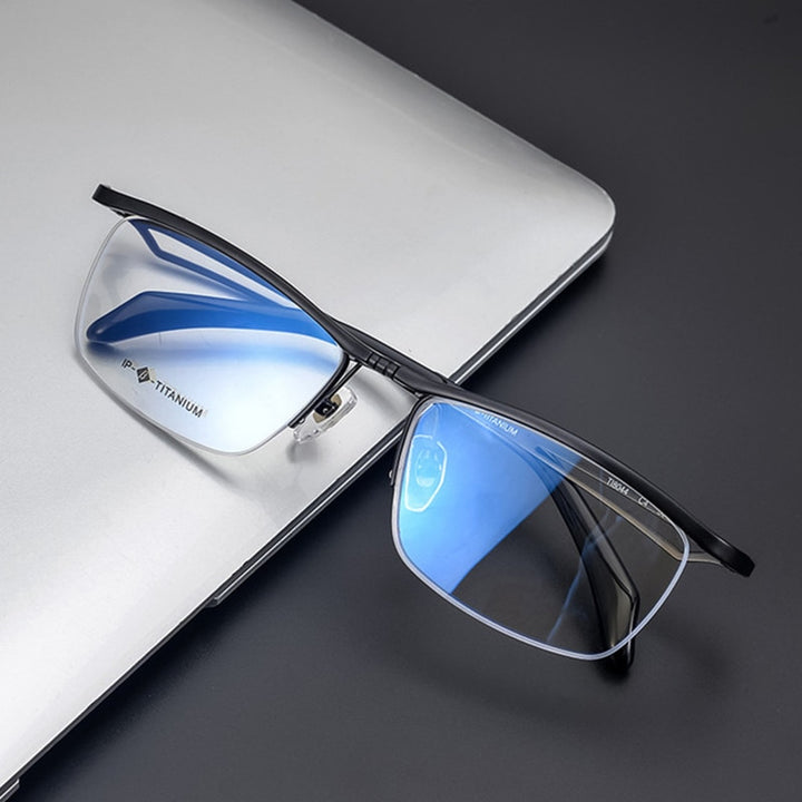 Hdcrafter Unisex Semi Rim Rectangle Titanium Flip Up Frame Eyeglasses T18044 Semi Rim Hdcrafter Eyeglasses