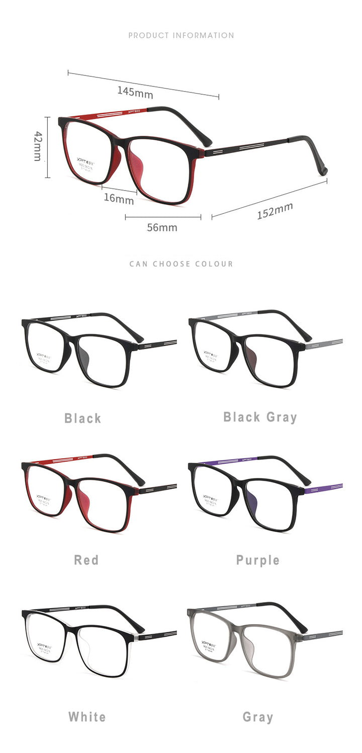 Hotony Unisex Full Rim Square TR 90 Resin B Titanium Frame Eyeglasses 9825 Full Rim Hotony