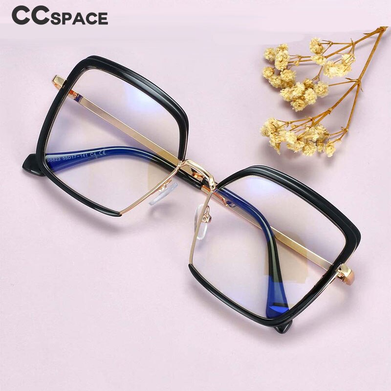 CCspace Unisex Semi Rim Square Tr 90 Titanium Frame Eyeglasses 54078 Semi Rim CCspace