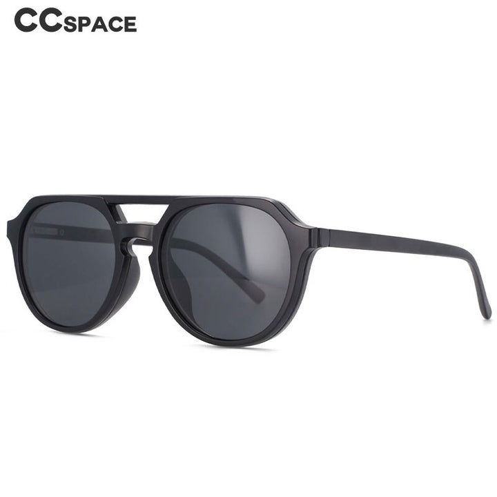 CCspace Unisex Full Rim Round Tr 90 Titanium Frame Eyeglasses Clip On 5 Piece Lens Sunglasses 53882 With Clip Ons CCspace