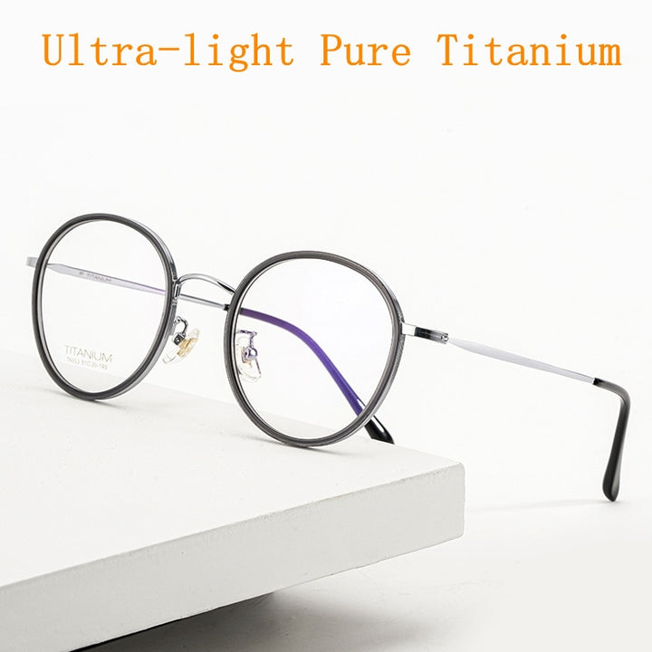 Yimaruili Unisex Full Rim Elastic β Titanium Round Frame Eyeglasses T6053 Full Rim Yimaruili Eyeglasses