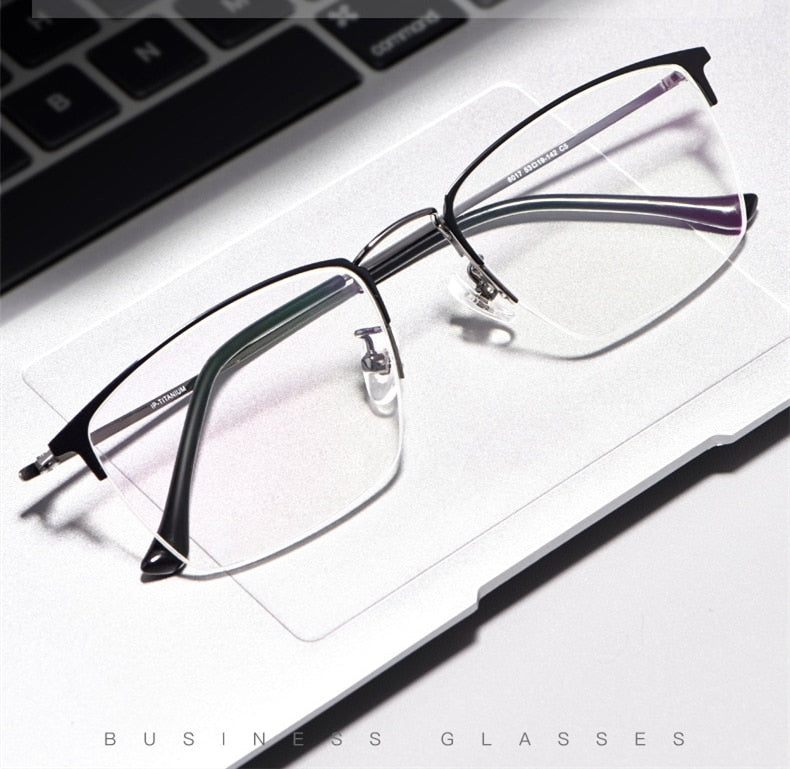 Yimaruili Unisex Semi Rim Titanium Frame Eyeglasses 8017JX Semi Rim Yimaruili Eyeglasses