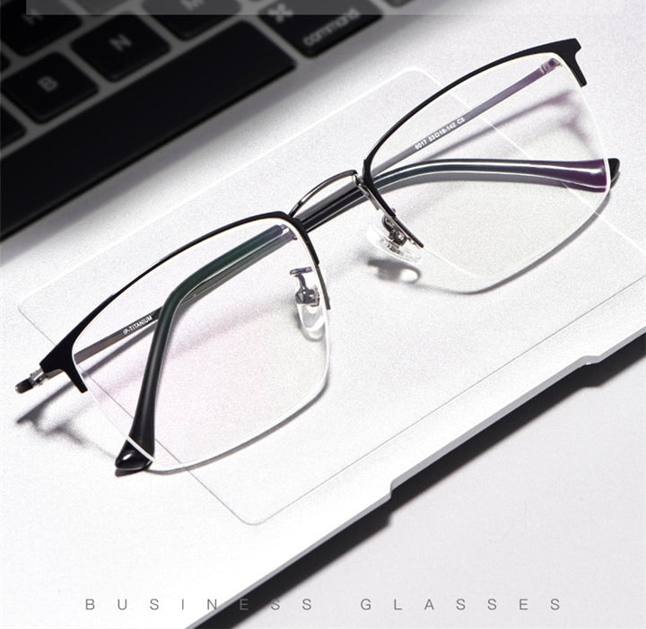 Yimaruili Unisex Semi Rim Titanium Frame Eyeglasses 8017JX Semi Rim Yimaruili Eyeglasses