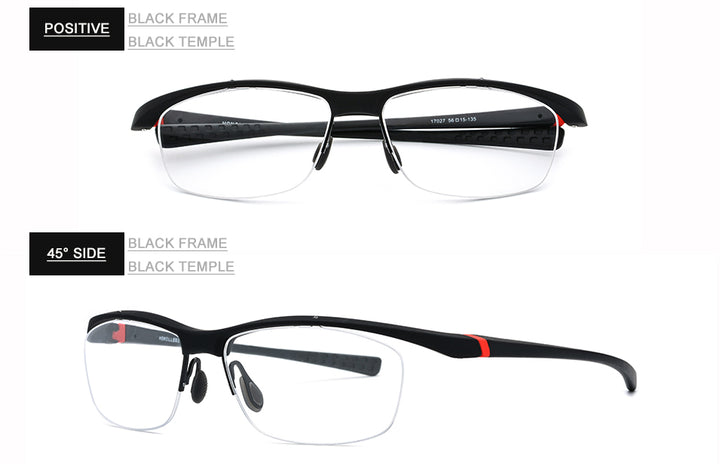 Hdcrafter Men's Semi Rim Rectangle TR 90 Sports Frame Eyeglasses 7027 Full Rim Hdcrafter Eyeglasses