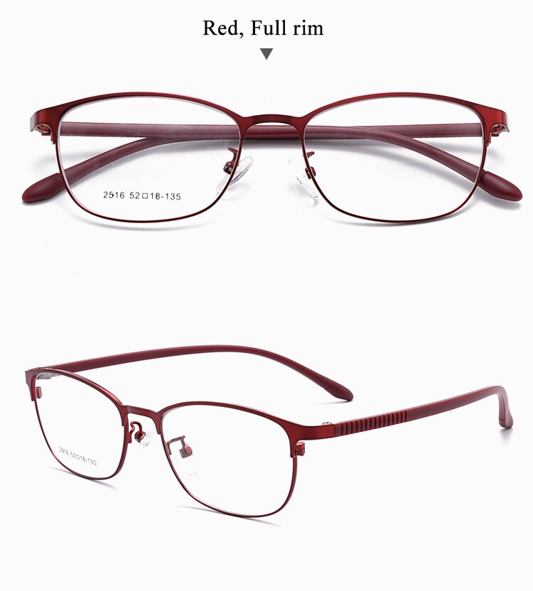 Women's Oval Optional Full/Semi Rim Titanium Alloy Eyeglasses My2515 2516 Semi Rim Bclear full red