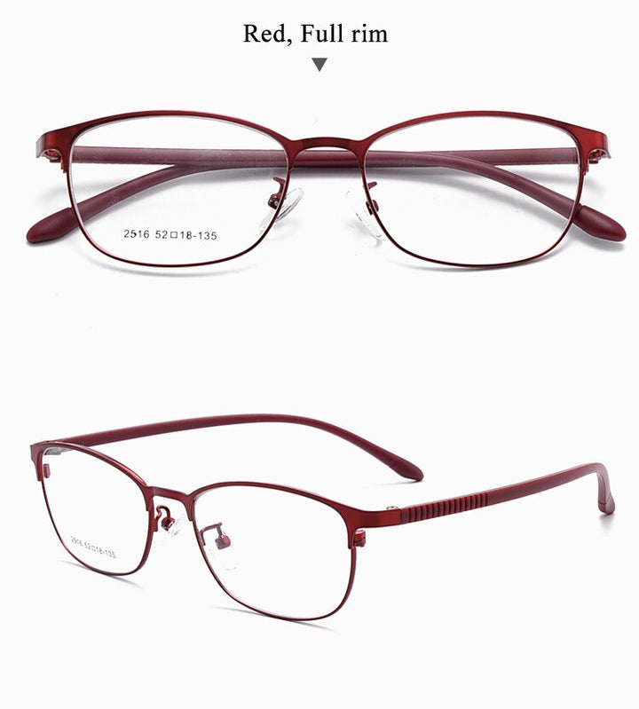 Women's Oval Optional Full/Semi Rim Titanium Alloy Eyeglasses My2515 2516 Semi Rim Bclear full red
