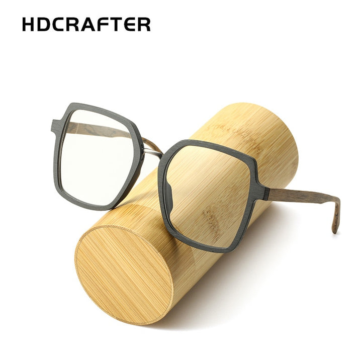 Hdcrafter Unisex Full Rim Polygonal Wood Frame Eyeglasses 6109 Full Rim Hdcrafter Eyeglasses