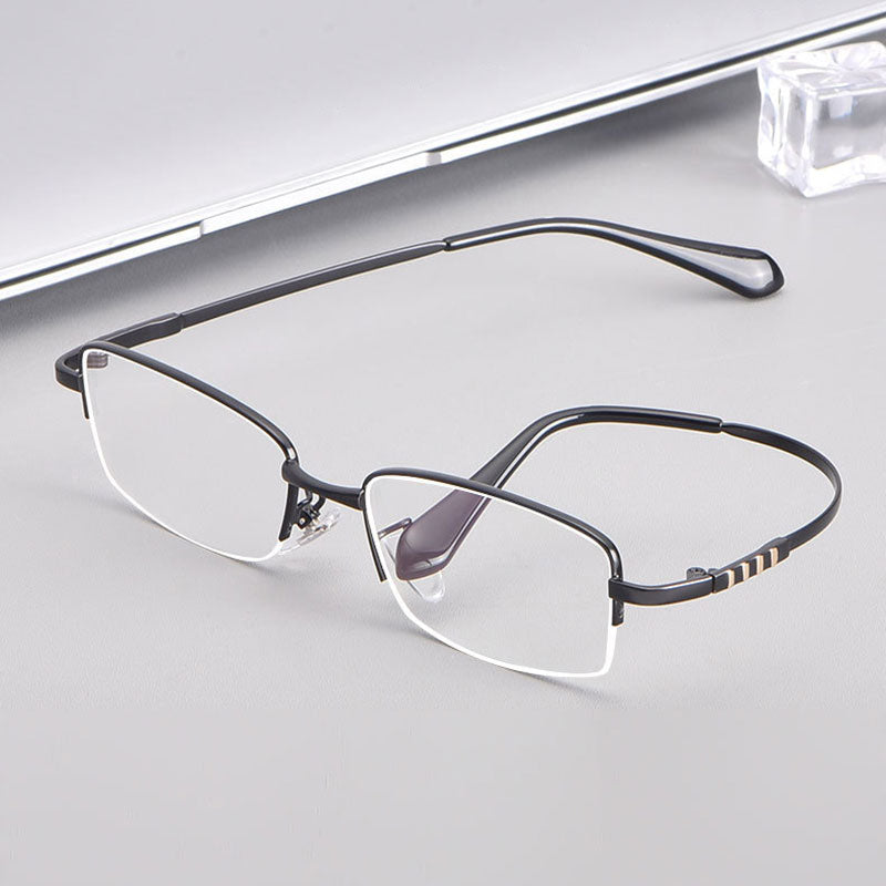 Hotony Men's Semi Rim Titanium Alloy Rectangle Frame Eyeglasses 9071 Semi Rim Hotony