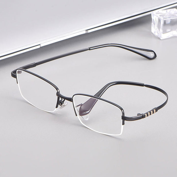 Hotony Men's Semi Rim Titanium Alloy Rectangle Frame Eyeglasses 9071 Semi Rim Hotony