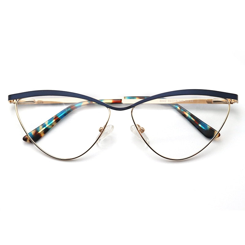 Laoyehui Women's Eyeglasses Cat Eye Alloy Frame 8042 Full Rim Laoyehui Blue