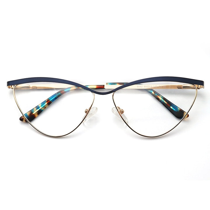 Laoyehui Women's Eyeglasses Cat Eye Alloy Frame 8042 Full Rim Laoyehui Blue