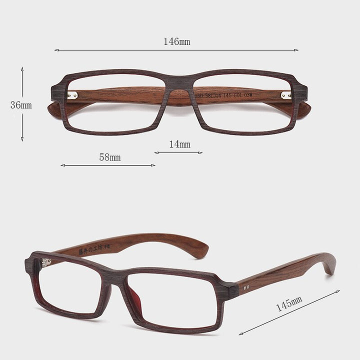 Hdcrafter Men's Full Rim Rectangle Wood Frame Eyeglasses 5603 Full Rim Hdcrafter Eyeglasses