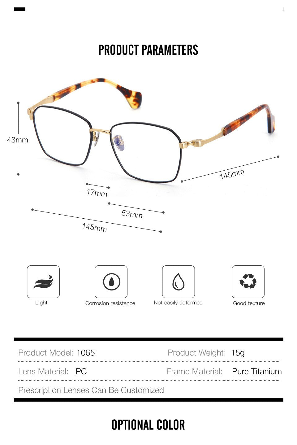 Muzz Unisex Full Rim Square Hand Crafted Titanium Acetate Frame Eyeglasses M1065 Full Rim Muzz