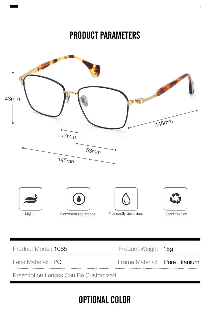 Muzz Unisex Full Rim Square Hand Crafted Titanium Acetate Frame Eyeglasses M1065 Full Rim Muzz