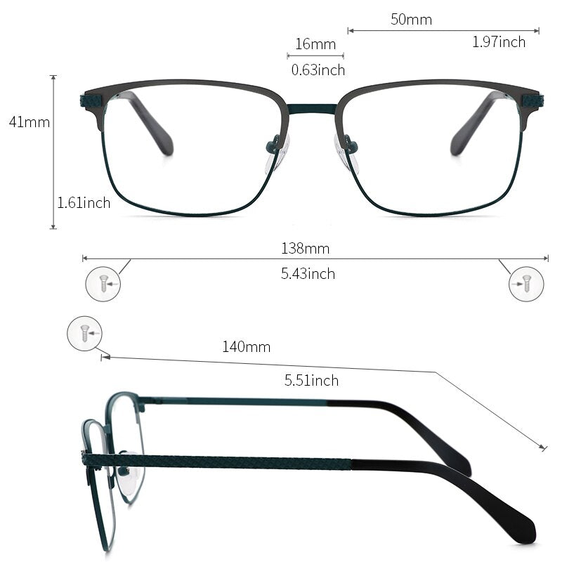 Kansept Men's Full Rim Square Stainless Steel Alloy Frame Eyeglasses Tm004 Full Rim Kansept