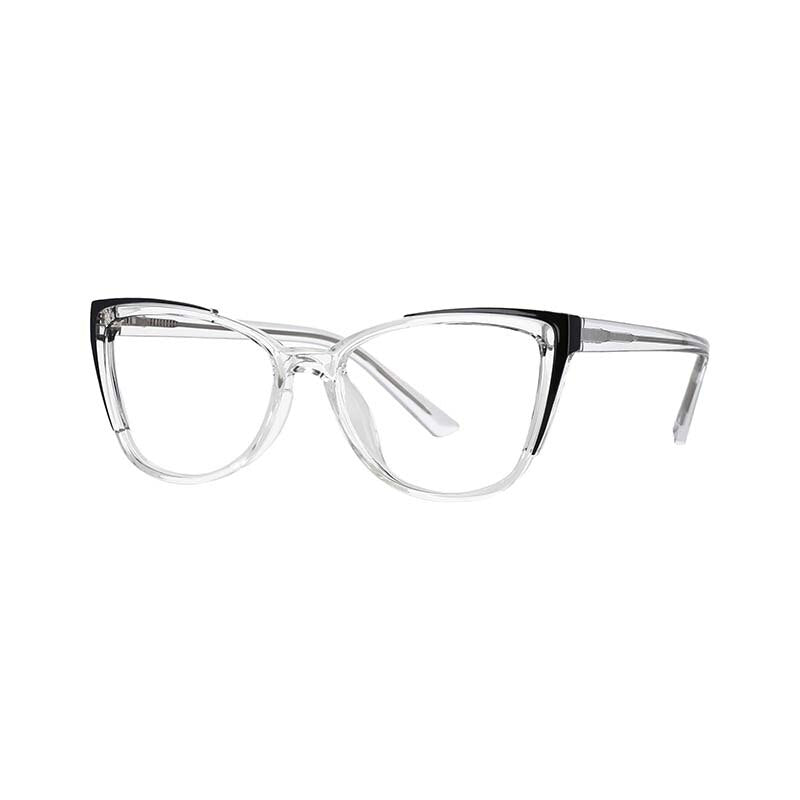 CCspace Unisex Full Rim Square Cat Eye Tr 90 Titanium Frame Eyeglasses 53103 Full Rim CCspace Clear-Black