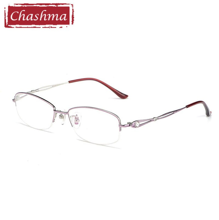 Chashma Ottica Women's Semi Rim Oval Rectangle Titanium Eyeglasses 86015 Semi Rim Chashma Ottica Pink with Silver