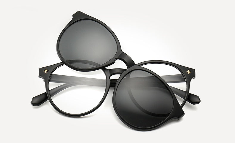 Ralferty Unisex Full Rim Round Polycarbonate Eyeglasses Clip On Sunglasses 2231 With Clip Ons Ralferty