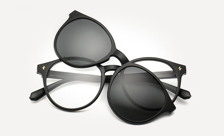 Ralferty Unisex Full Rim Round Polycarbonate Eyeglasses Clip On Sunglasses 2231 With Clip Ons Ralferty