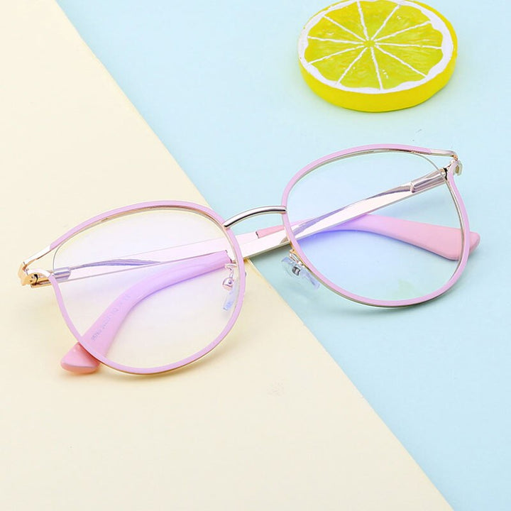 Hotony Women's Full Rim Round Cat Eye TR 90 Alloy Frame Eyeglasses 95785 Full Rim Hotony