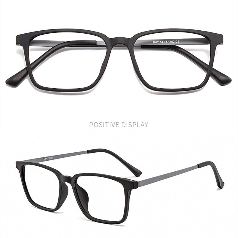 Yimaruili Men's Full Rim Square Titanium Frame Eyeglasses 9822 Full Rim Yimaruili Eyeglasses Black Gray