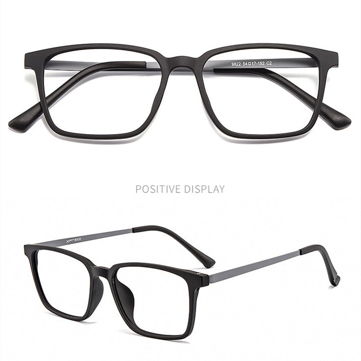 Yimaruili Men's Full Rim Square Titanium Frame Eyeglasses 9822 Full Rim Yimaruili Eyeglasses Black Gray