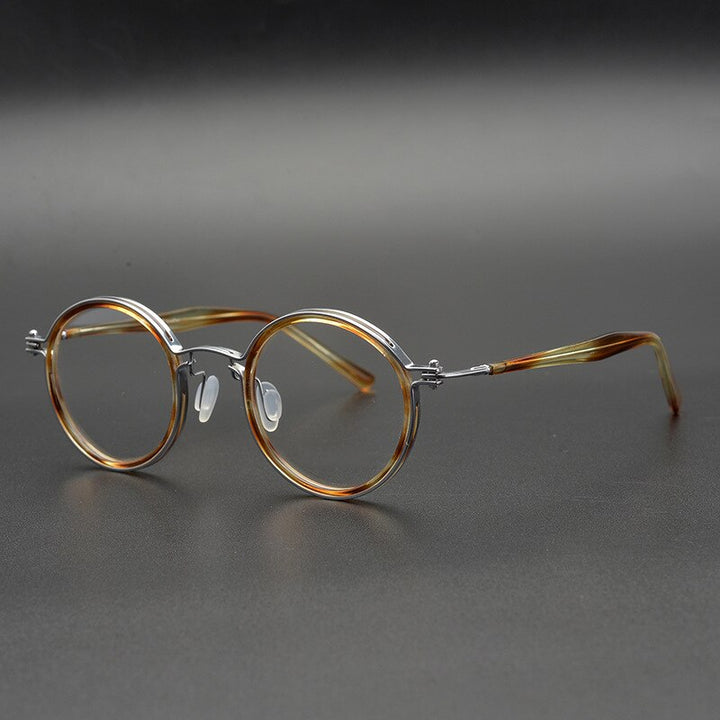 Gatenac Unisex Full Rim Round Handcrafted Acetate Alloy Frame Eyeglasses Gxyj07 Full Rim Gatenac 3