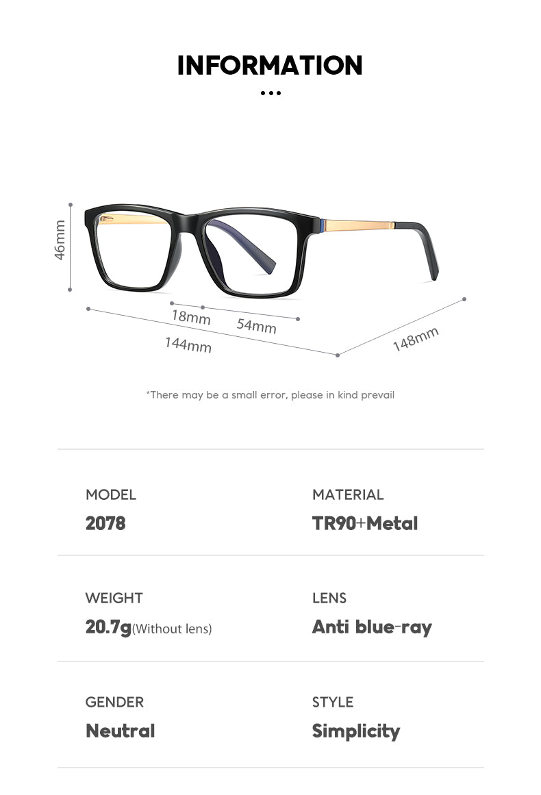 Oveliness Unisex Full Rim Square Tr 90 Titanium Eyeglasses 2078 Full Rim Oveliness