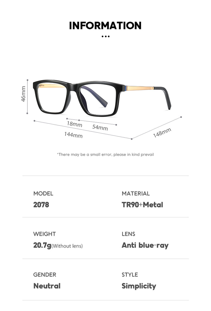 Oveliness Unisex Full Rim Square Tr 90 Titanium Eyeglasses 2078 Full Rim Oveliness